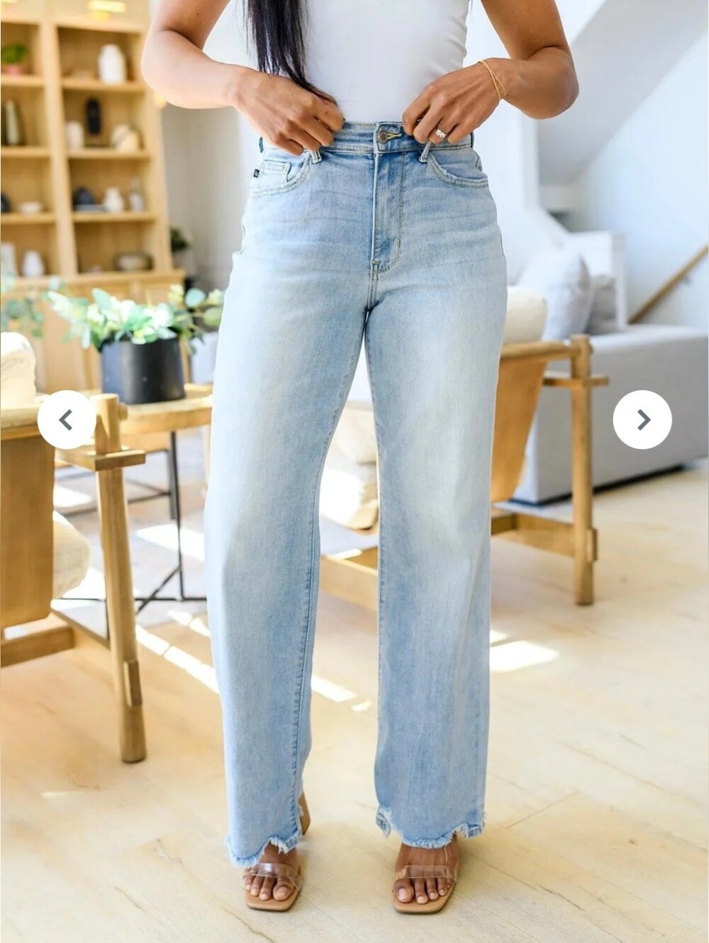 Judy Blue Light Destroy Straight Jean  with Frayed Hem High Waist Size 14W